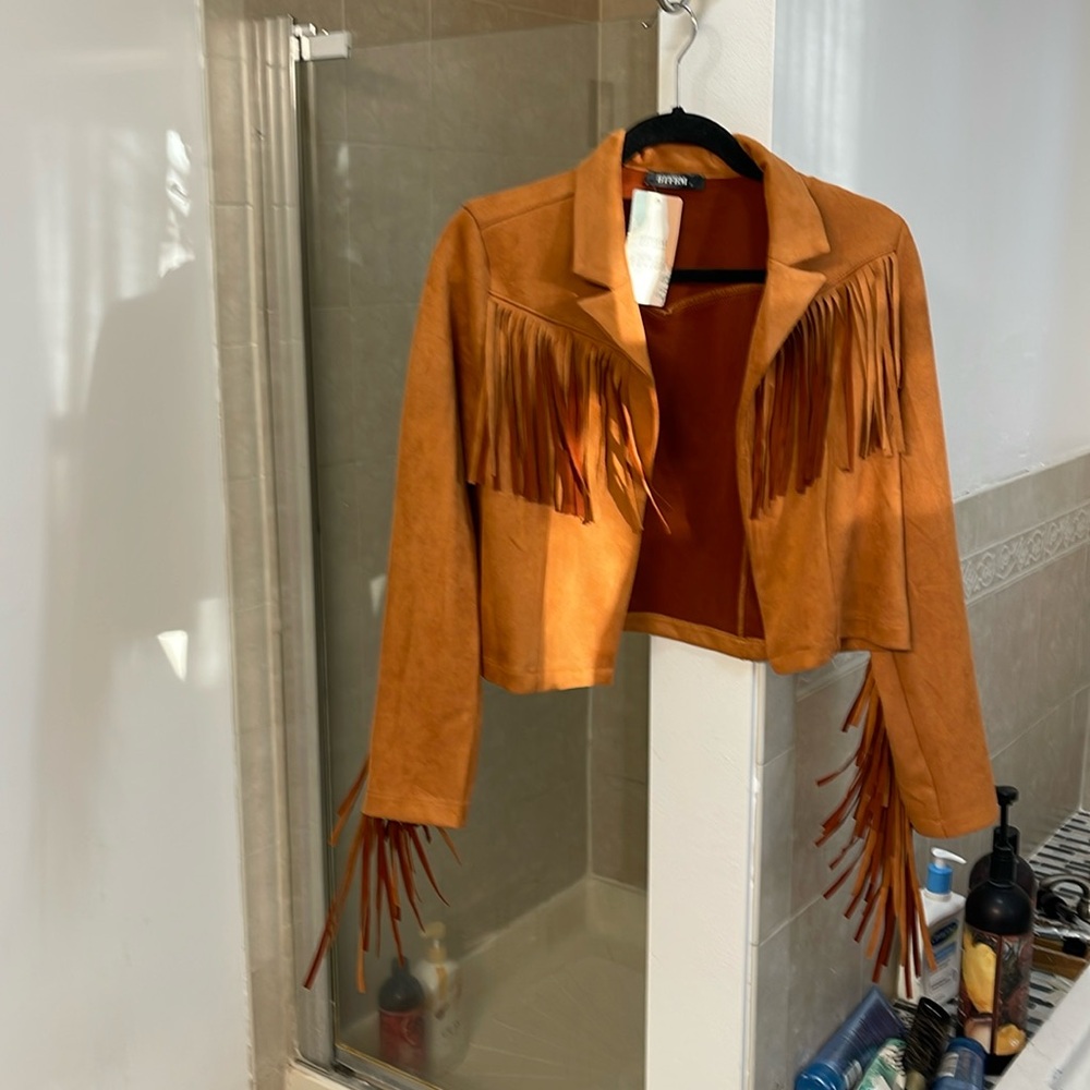 Women’s small fringe jacket looks like suede but Faux